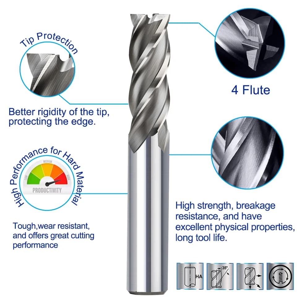 HSS 4 Flute Router Bits | 1.5-13mm End Mill | CNC Metal Cutter - Thumbnail 3