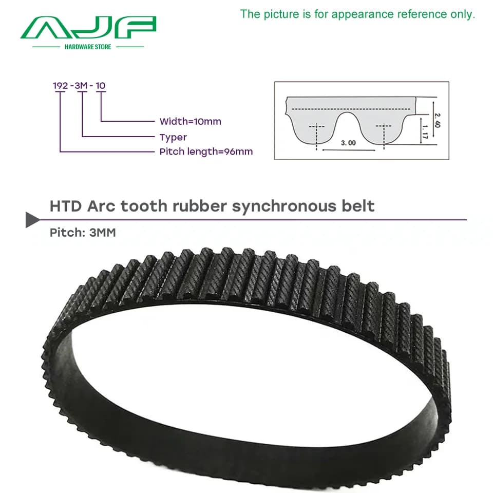 HTD3M Timing Belt | 5-40mm Width, 144-204mm Length | Closed-loop Rubber Drive - Thumbnail 7