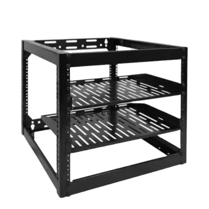 Open frame server rack cabinet in 9U, 12U, 15U, and 18U sizes, featuring a 19-inch standard design for network equipment.