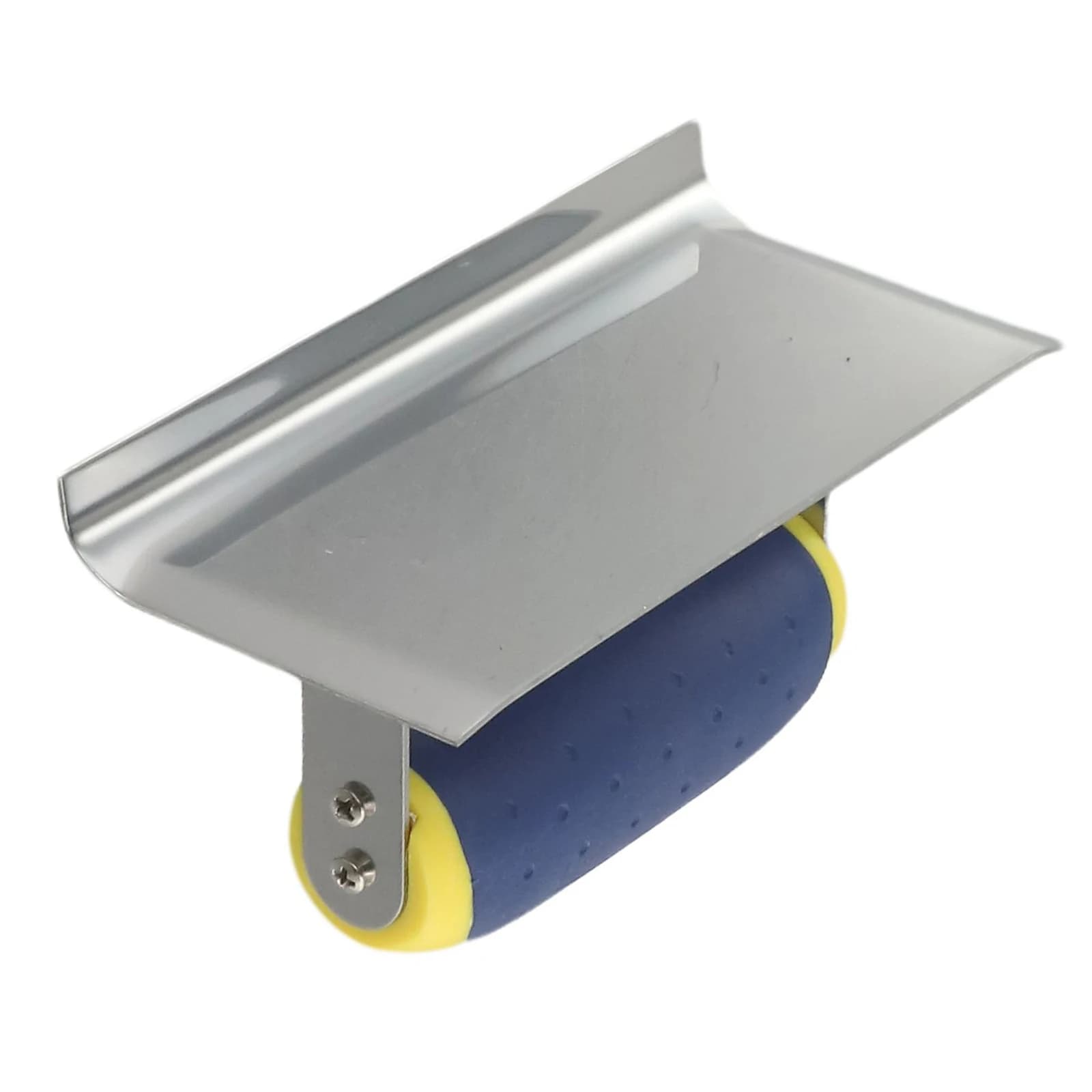 Stainless steel drywall corner trowel with a comfortable grip handle, a professional sheetrock and plastering tool for wall repair.
