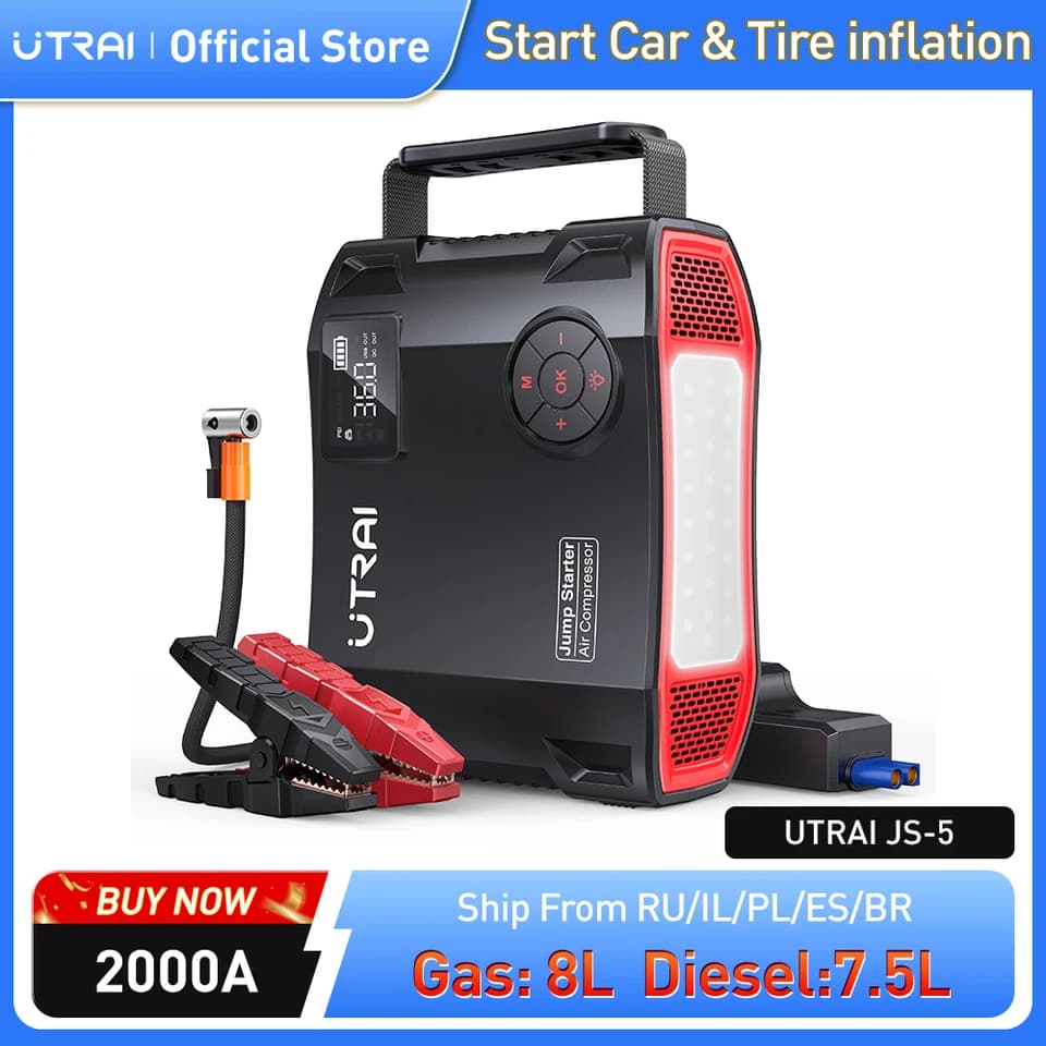 UTRAI Jump Starter | 2000A Power Bank & 150PSI Air Compressor | 12V Tyre Inflator - Thumbnail 2