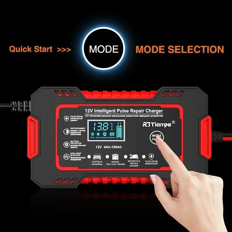 Car Battery Charger 12V 6A | Pulse Repair LCD | Wet/Dry Lead Acid Digital - Thumbnail 3