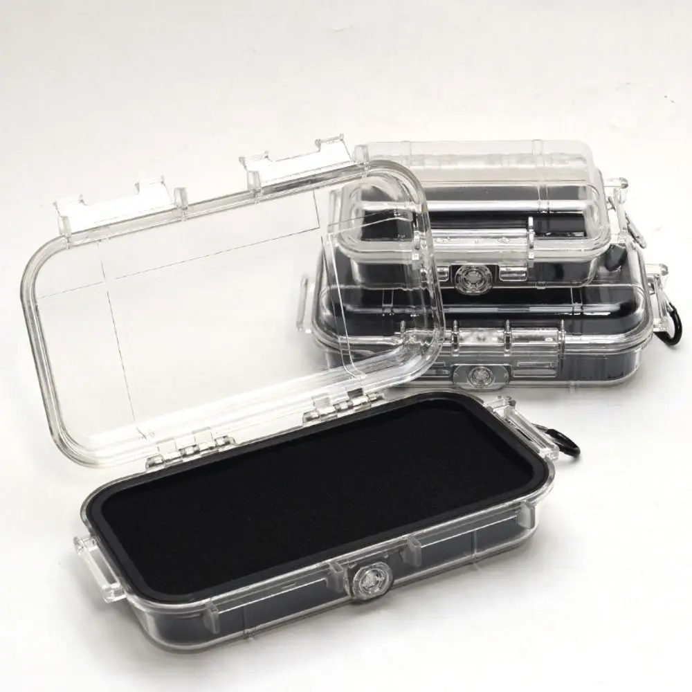 Durable ABS camping storage box with transparent lid, shockproof and waterproof sealed design for professional equipment protection.