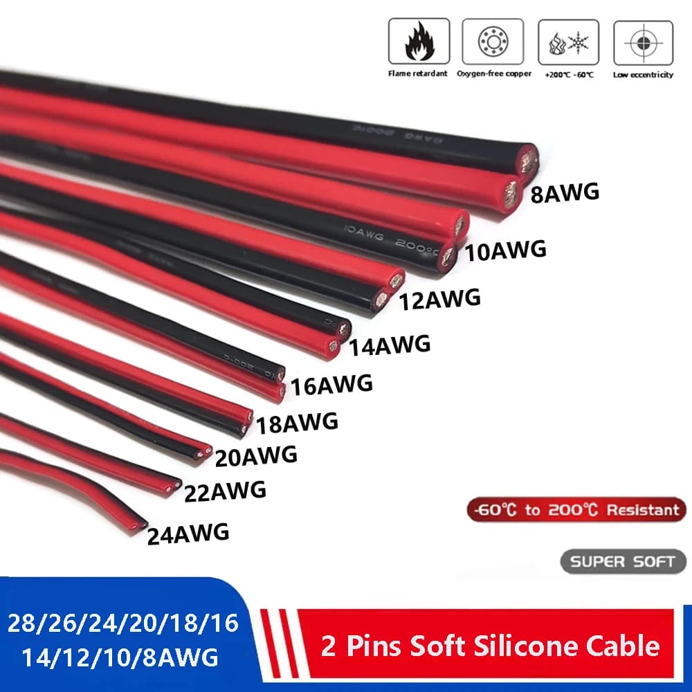 High-Temperature Silicone Wire | 2-Pin Black/Red Cable | 28-8 AWG Flexible Copper Core - Thumbnail 2