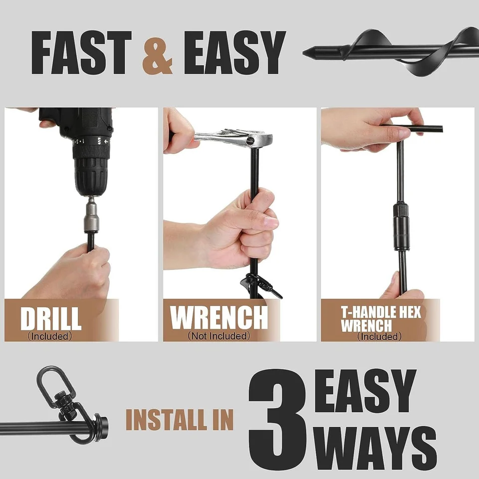 4-Pack 40cm Screw Anchor for Ground | Cross Handle Steel | Trampoline & Swing Set - Thumbnail 3
