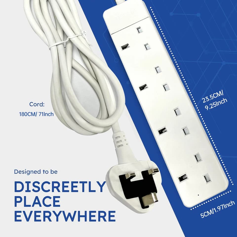 UK Extension Lead 2/4 Way | 13A Fused Surge Protected | Home & Office - Thumbnail 7