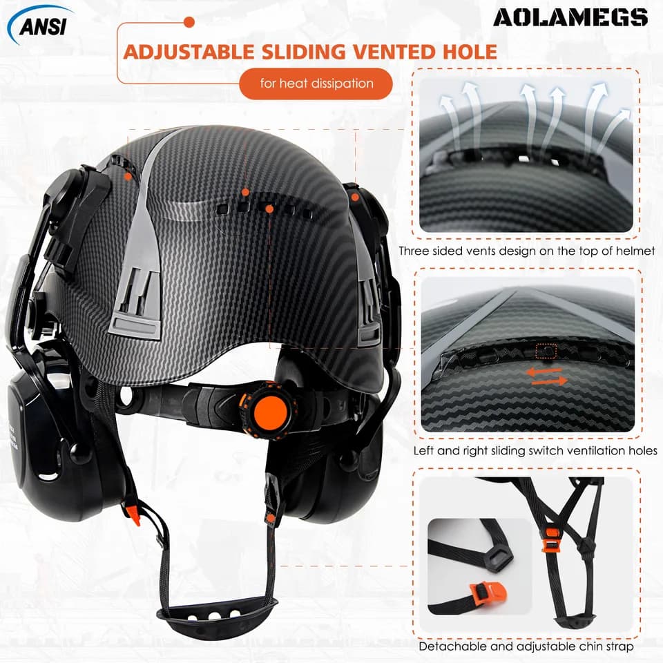 Safety Construction Helmet | Carbon Fibre, Vented | Goggles & Earmuffs - Thumbnail 5