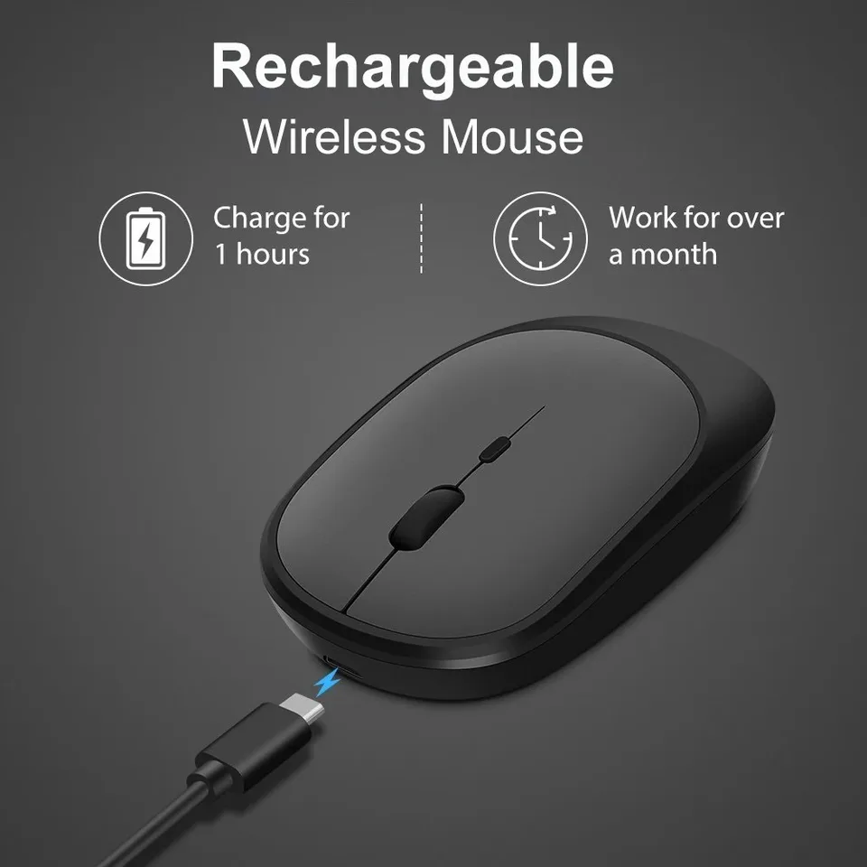 Wireless Mouse Rechargeable | Dual Mode Bluetooth & 2.4G USB | Silent Click for Laptop - Thumbnail 3