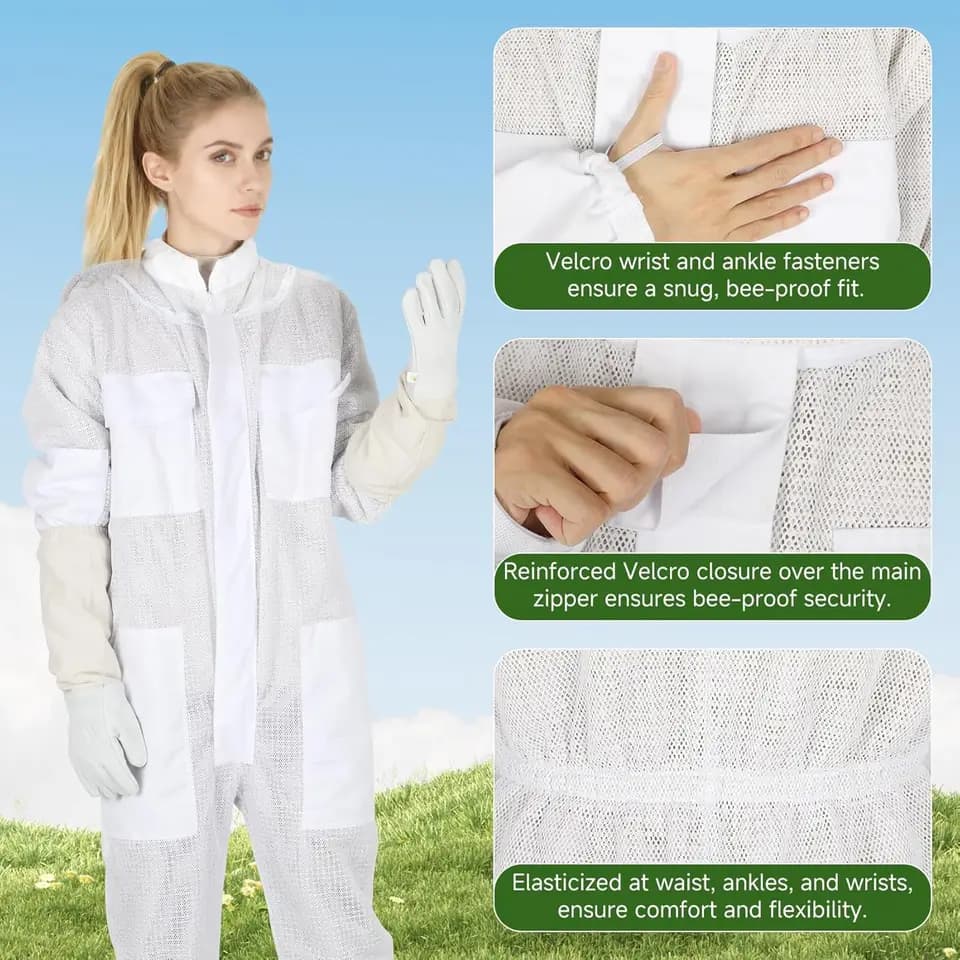 Ventilated Beekeeping Full Hazmat Suit | 3-Layer Air-Through Protection | Removable Hood - Thumbnail 2