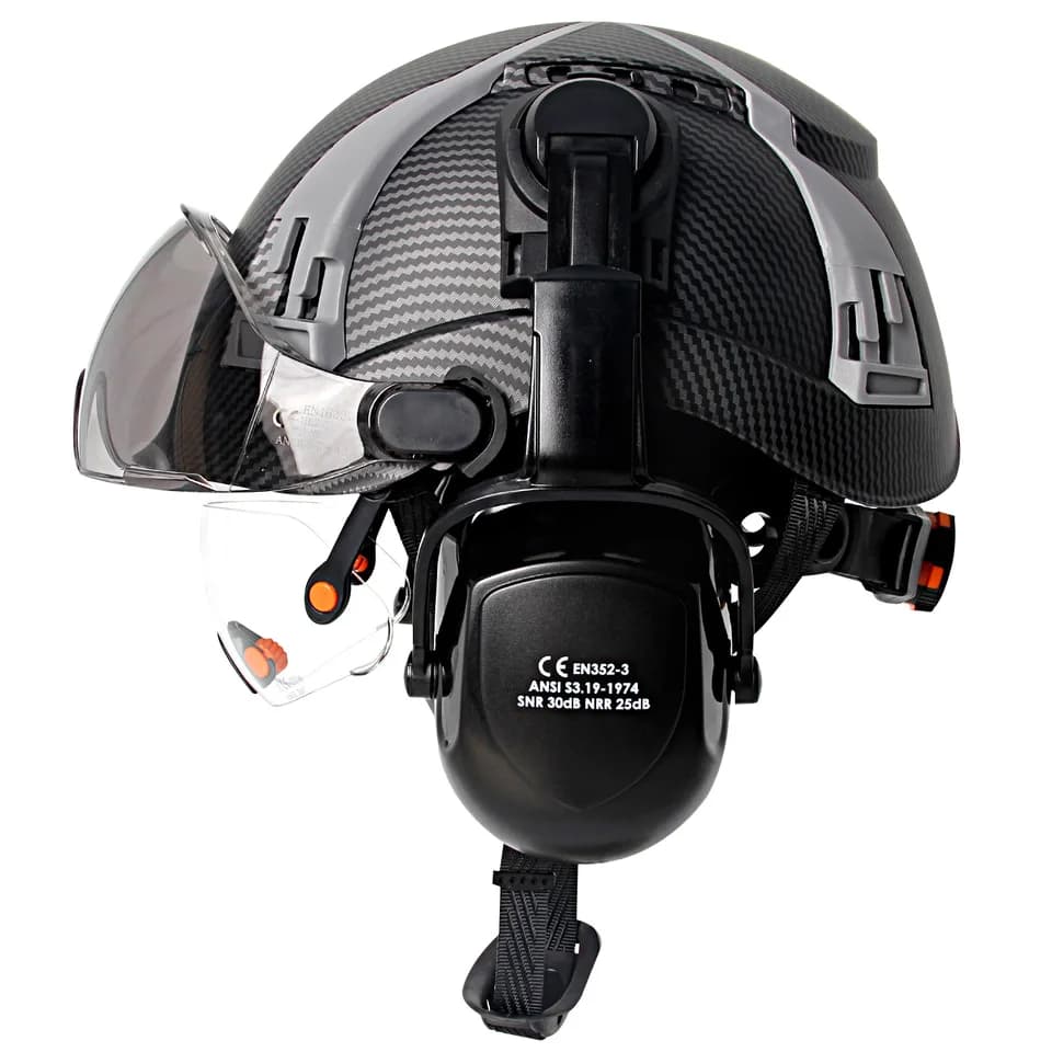 Safety Construction Helmet | Carbon Fibre, Vented | Goggles & Earmuffs - Thumbnail 2