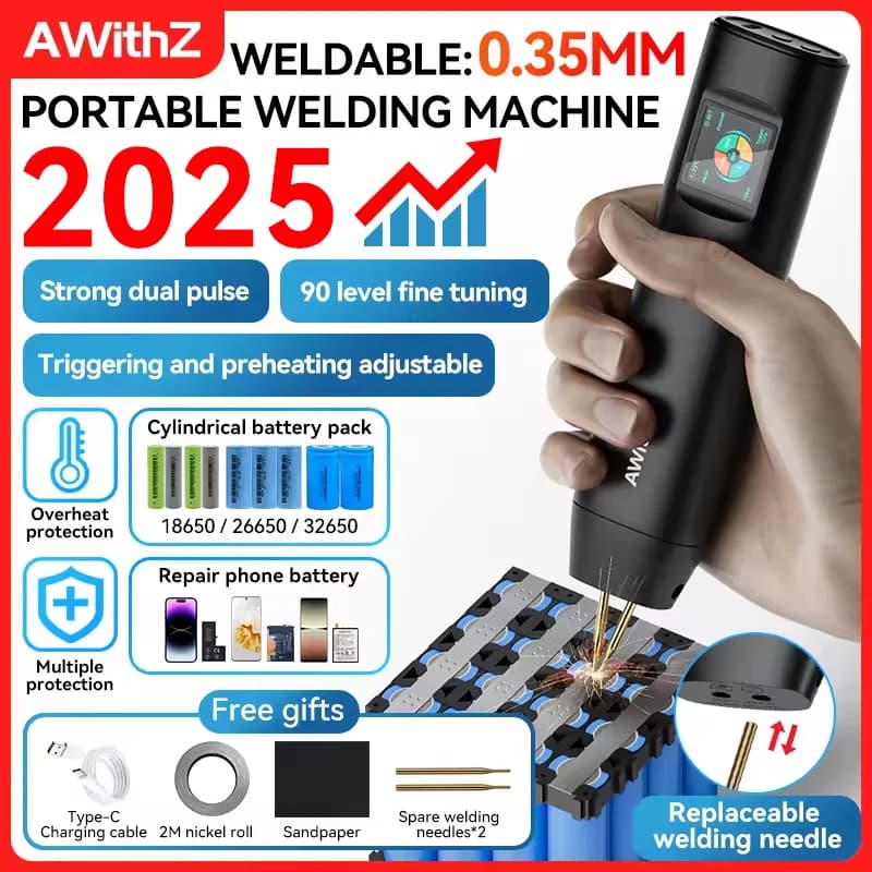 AWithZ Portable Spot Welder DIY Handheld Spot Welding Machine 90 Gears Adjustable Spot Welding for 18650 Lithium Battery - Thumbnail 2