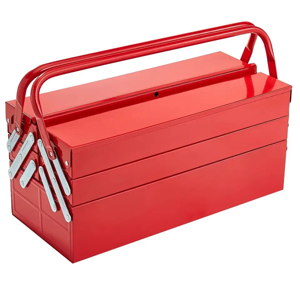 18in Metal Tool Box | 3-Tier Folding Tool Chest | Portable for Workshop & Site - Image 1