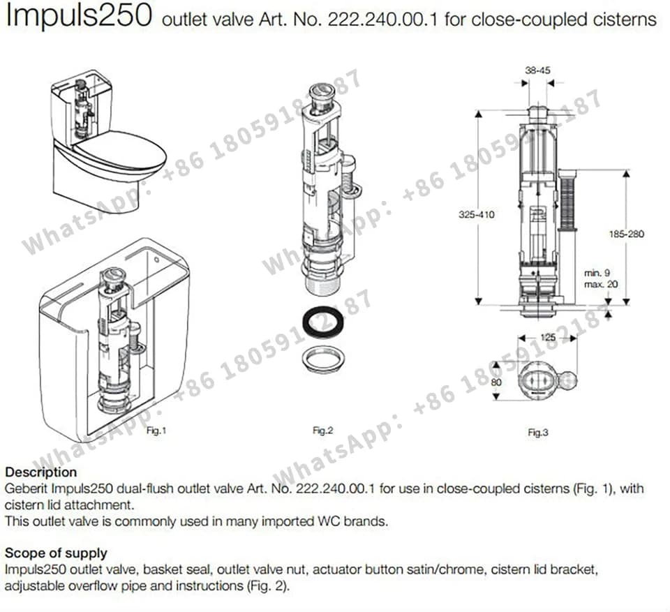 Dual Flush Valve Kit | Geberit Impuls 250 Compatible | Toilet Cistern Outlet - Thumbnail 4