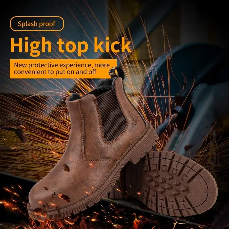 Safety Toe Waterproof Work Boots | Chelsea Style Leather | Site Security Footwear - Thumbnail 5