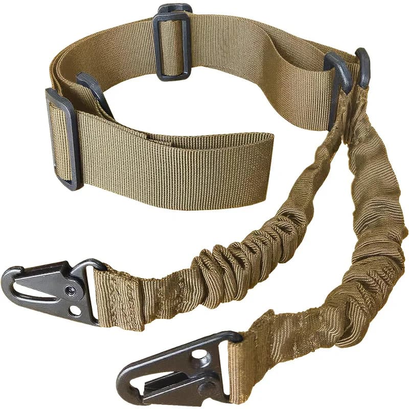 Two Points Rifle Sling with quick-adjust length and QD metal hooks for secure hunting and tactical use, featuring durable shoulder straps.