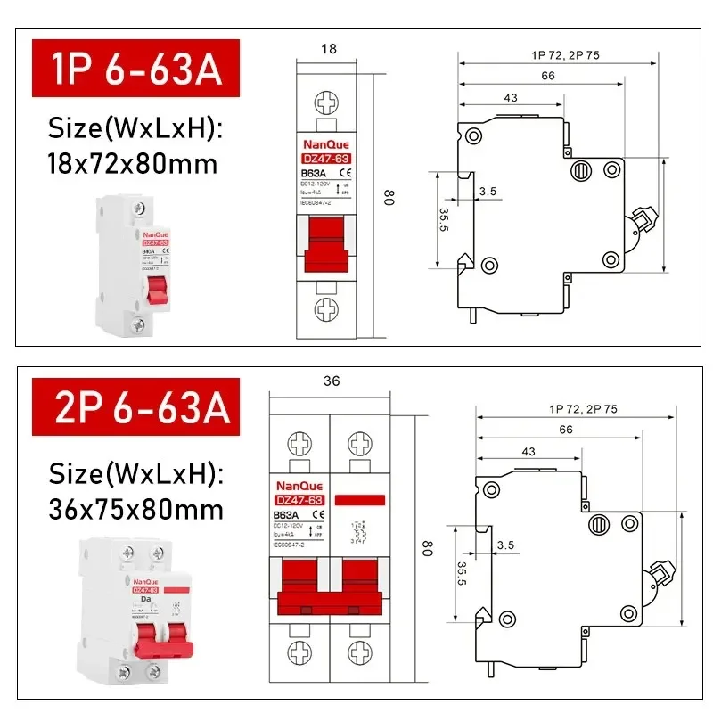 DC Miniature Circuit Breaker | 12-110V Battery Protection | 2P 10-150A - Thumbnail 6