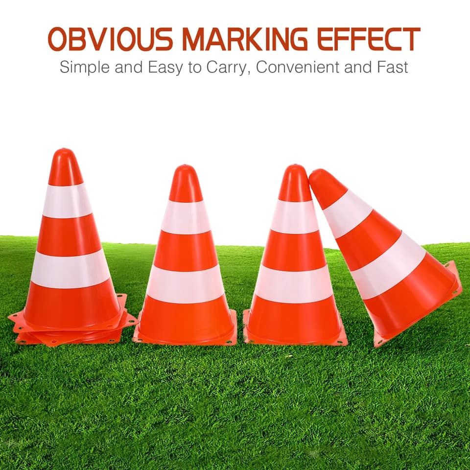 6x Road Traffic Cone Set | Reflective & Durable | Portable Safety Barrier - Thumbnail 4