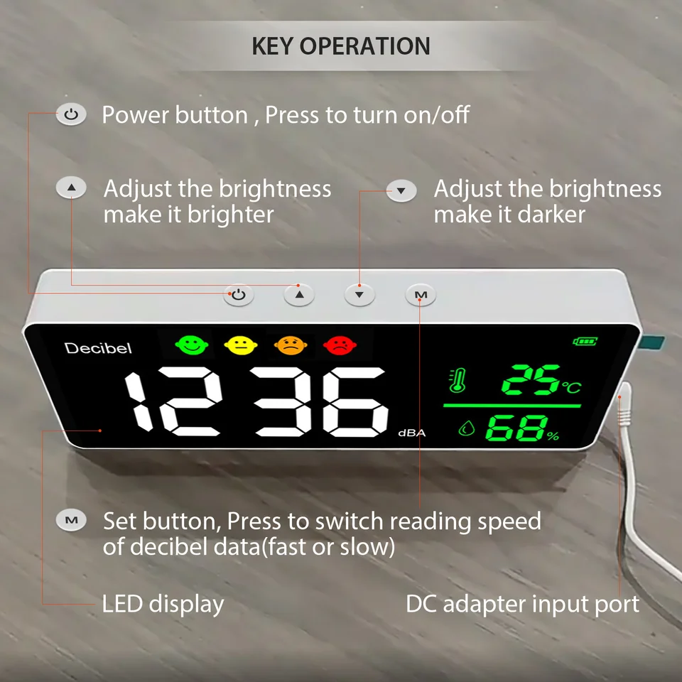 Decibel Meter | Large LED Display | Noise, Temp & Humidity Monitor - Thumbnail 4