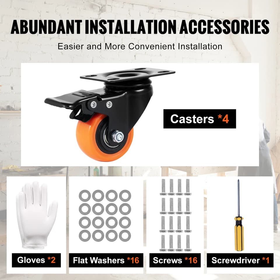Heavy-Duty Swivel Casters | Dual Locking PVC Wheels | For Carts & Workbenches - Thumbnail 5