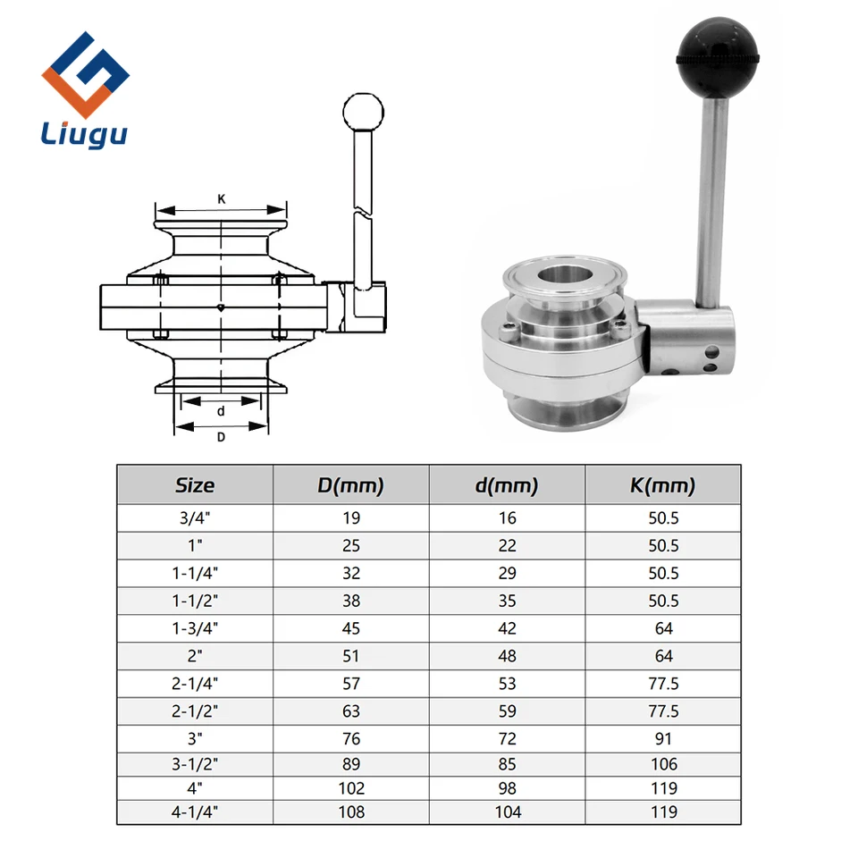 3/4" Lockshield Valve, SS304/316L Tri Clamp | Sanitary Butterfly Valve | Homebrew Beer Dairy - Thumbnail 2