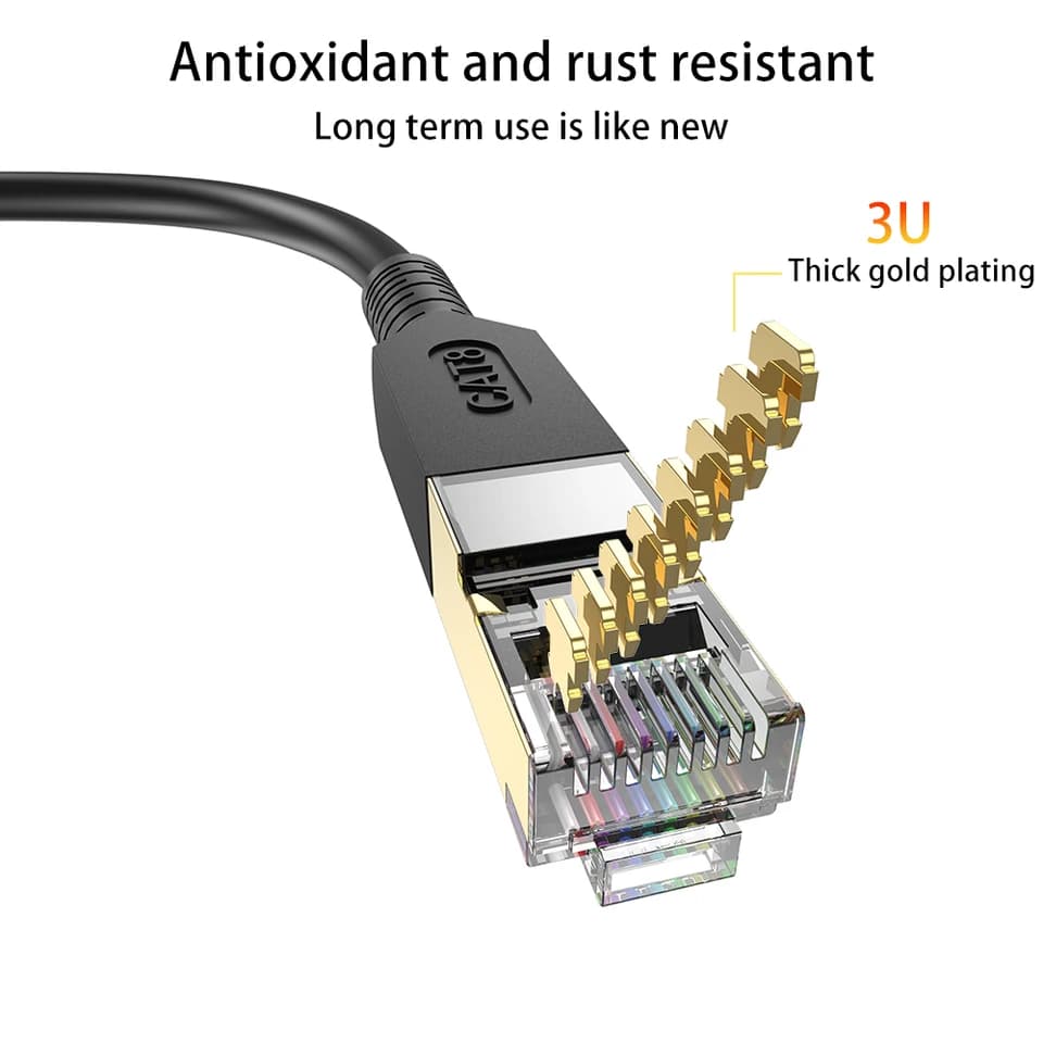 CAT8 Ethernet Cable | 40Gbps 2000MHz RJ45 | Router, Modem, PS5/4 - Thumbnail 6