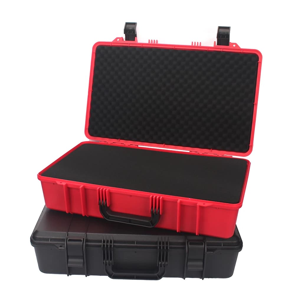 Hard plastic carry case with protective foam inserts for organizing and transporting instruments and tools securely.