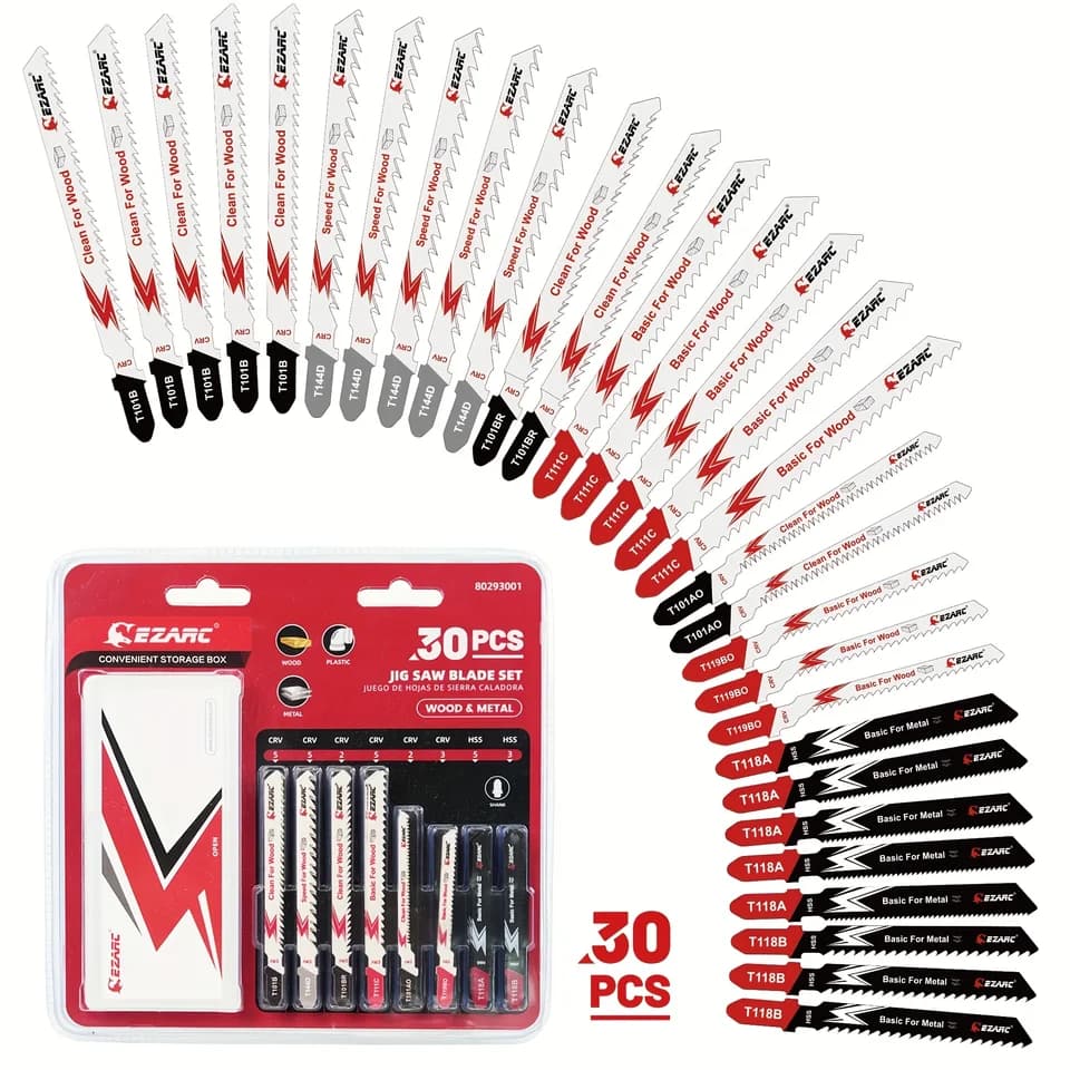 EZARC 30pc Jigsaw Blades Set | T-Shank for Wood, Plastic & Metal | Cutting Compound Ready - Thumbnail 2