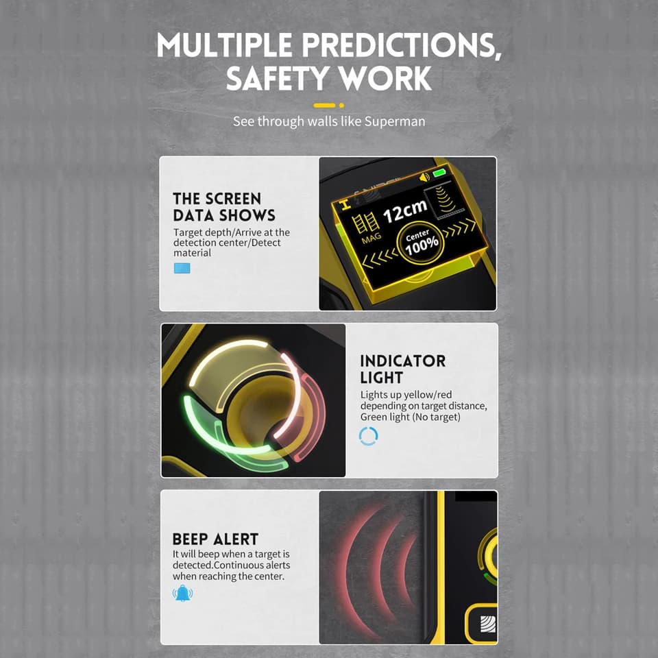 WD-01/WD-02 Stud Finder | TFT Colour Display | Metal, Wood & Live Cable Scanner - Thumbnail 2