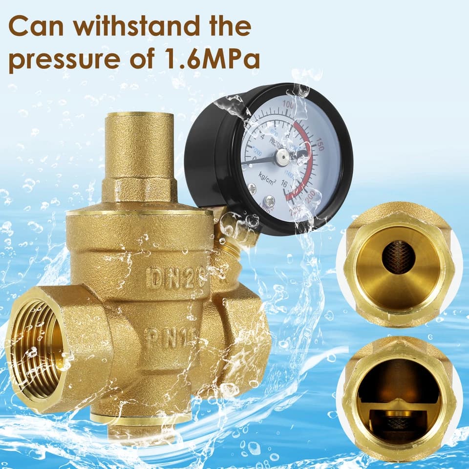 Adjustable Hot Water Pressure Reducing Valve | DN20/DN15 with Gauge | 3/4" 1/2" Universal - Thumbnail 5