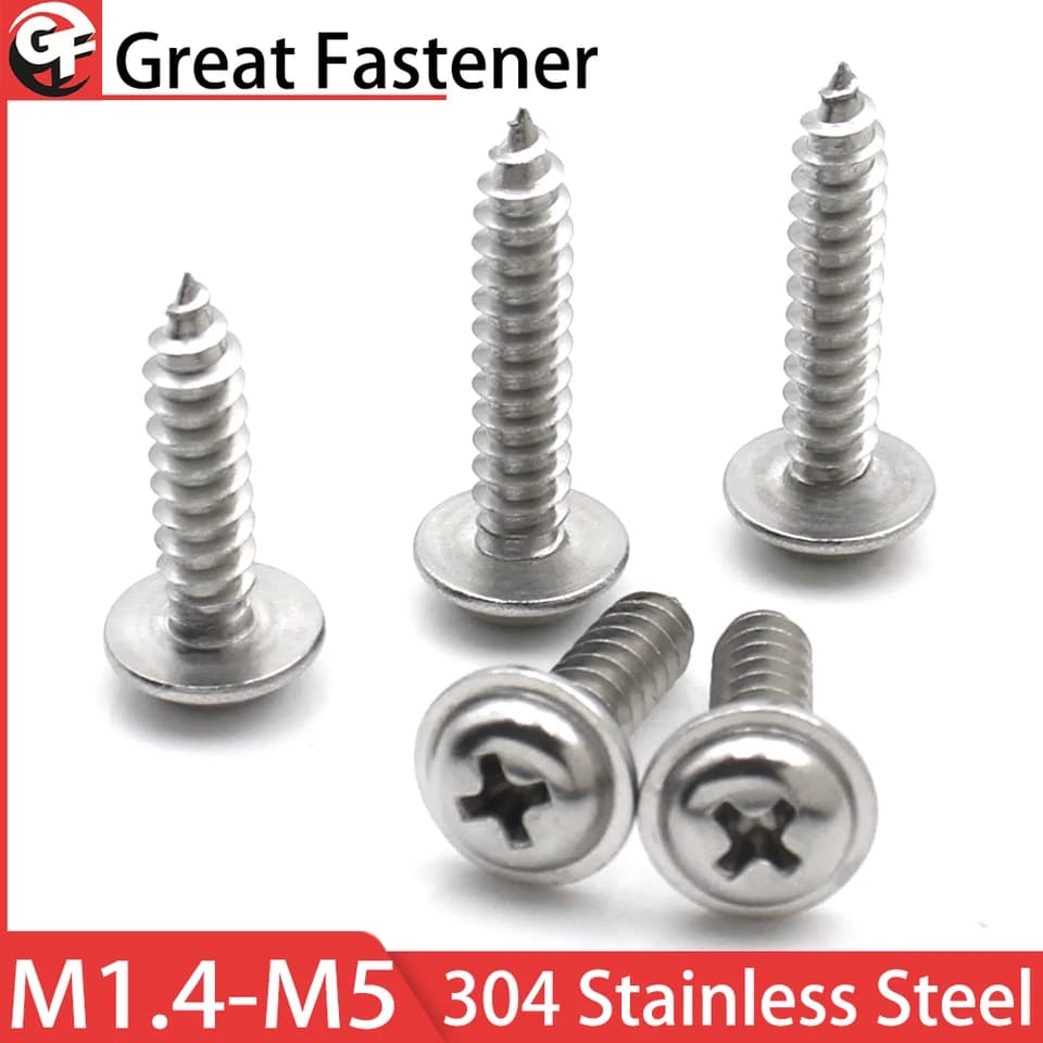 Stainless 304 Steel Phillips Pan Head Self Tapping Screw | PWA Washer Head | M1.4-M5 - Thumbnail 2