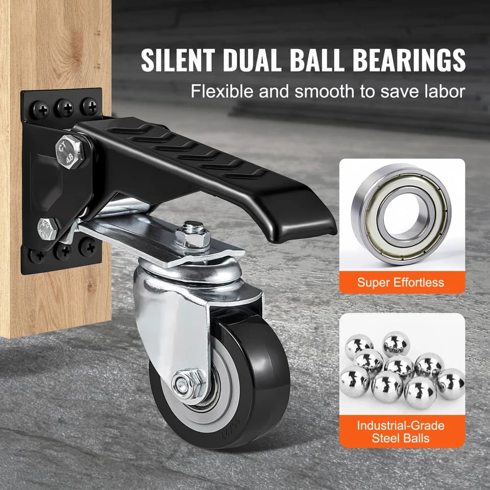 Retractable Stepdown Wheel Chock for Caravan | 165 lbs 2.5" Swivel | Workbench & Equipment Casters - Thumbnail 3