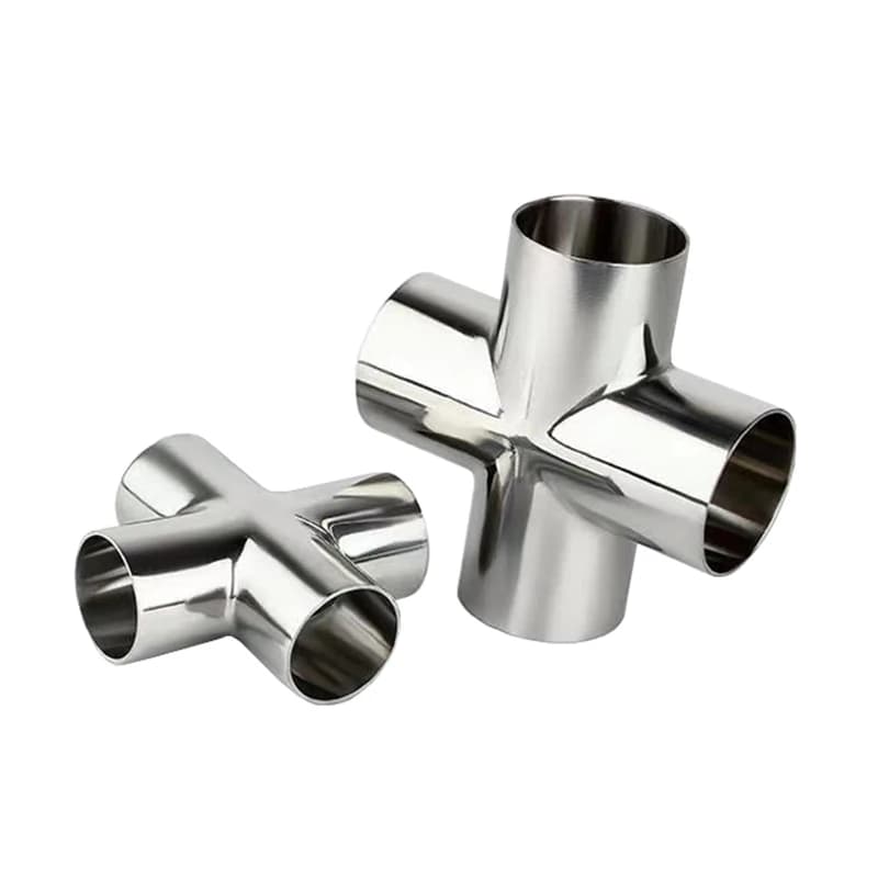 4-Way Sanitary Cross Fitting | 19-102mm OD | 304 Stainless Steel | Brewery & Winery Connector