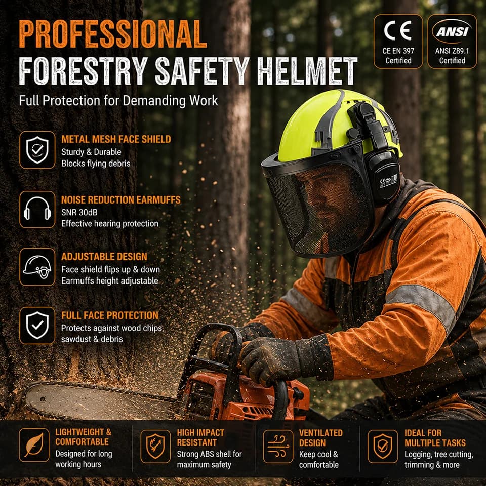 Forestry Hard Hat | 3-in-1 Chainsaw Safety | Mesh Visor & Earmuffs - Thumbnail 6