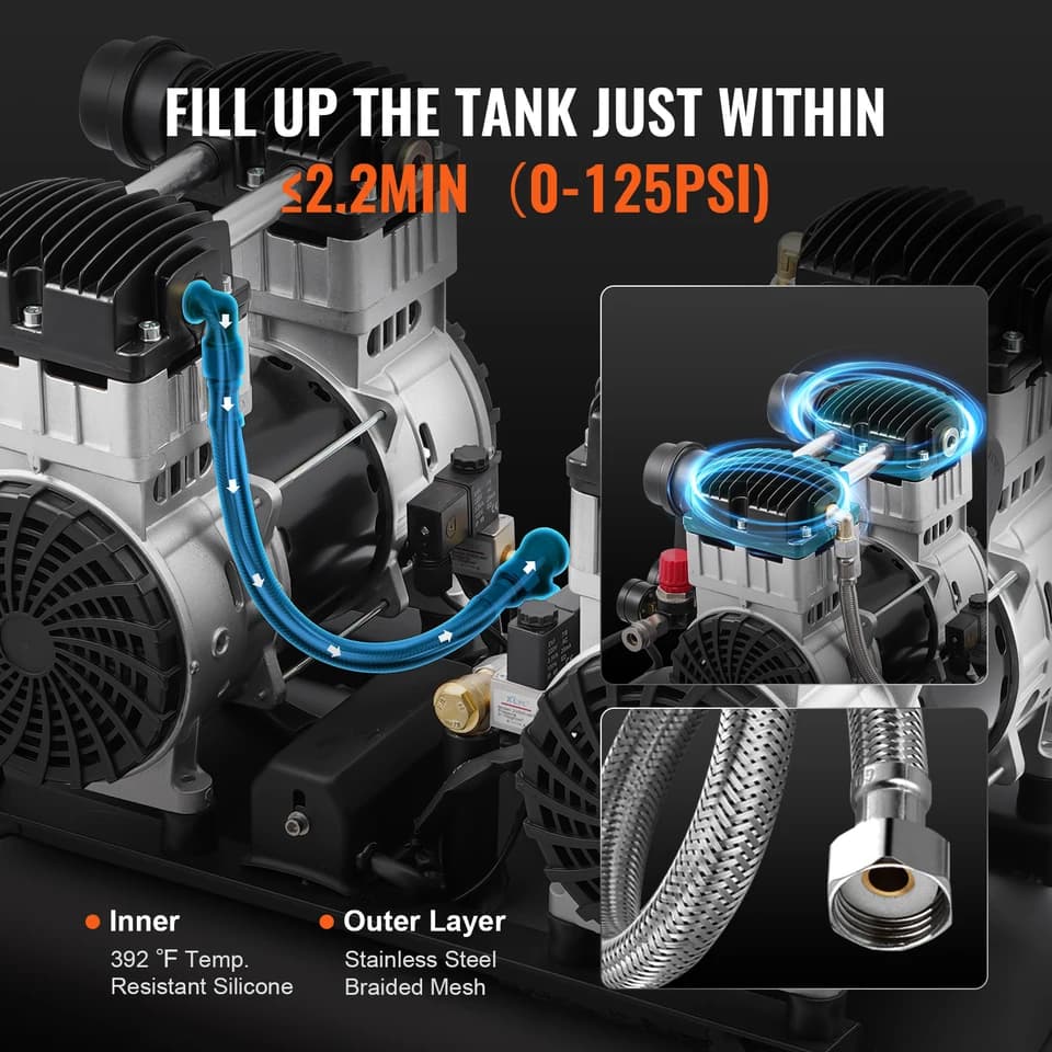 Industrial Condensate Pump | 750W Oil-Free | Quiet Portable Air Compressor - Thumbnail 4