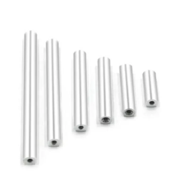 Aluminum round coupling nuts and standoff spacers in various metric sizes (M2-M10) for RC multirotors and hardware projects.