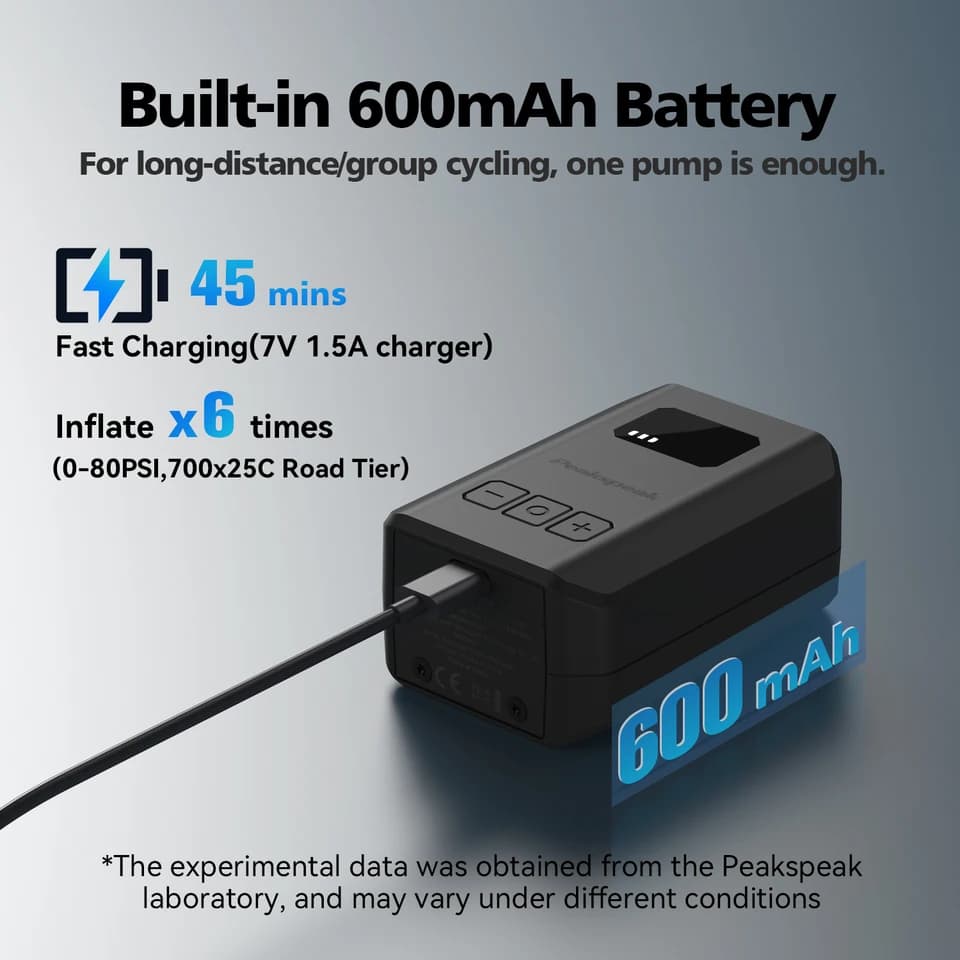 Peakspeak AS260PRO Digital Cordless Tyre Inflator | 120PSI Max | 600mAh Battery - Thumbnail 5