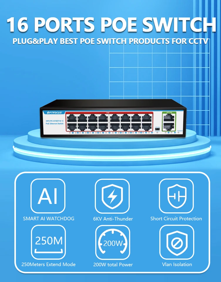 16 Port Gigabit PoE Network Switch | 802.3af/at Active Ethernet | CCTV Camera Hub - Thumbnail 7
