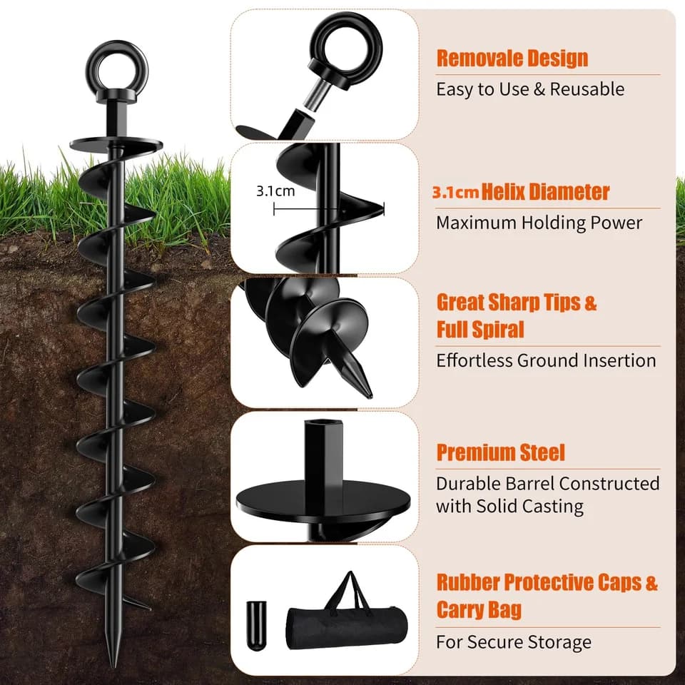 Heavy Duty Ground Anchor 4-Pack | Spiral | For Trampolines, Tents & Sheds - Thumbnail 4