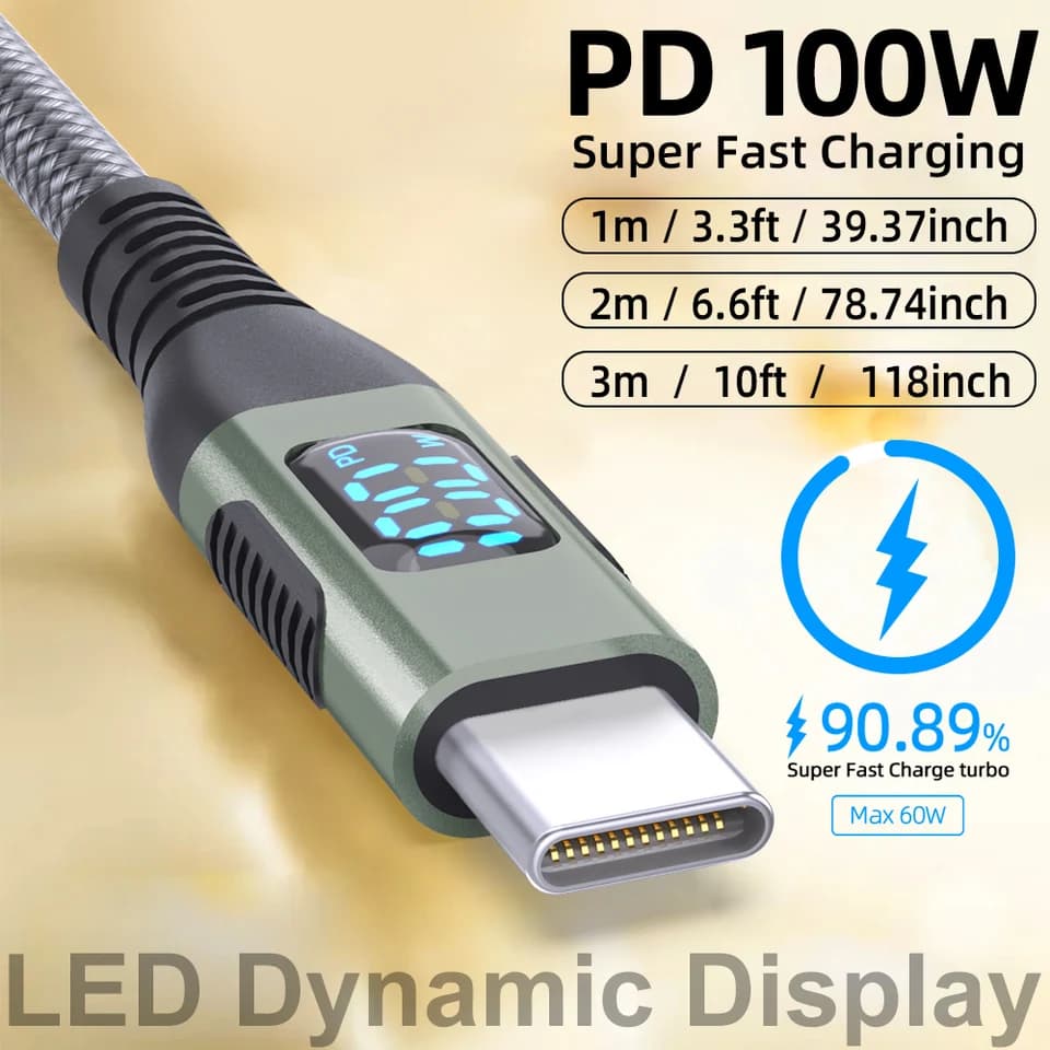 C Cable with Power Display | 100W PD 5A Fast Charge | Nylon Braided - Thumbnail 3