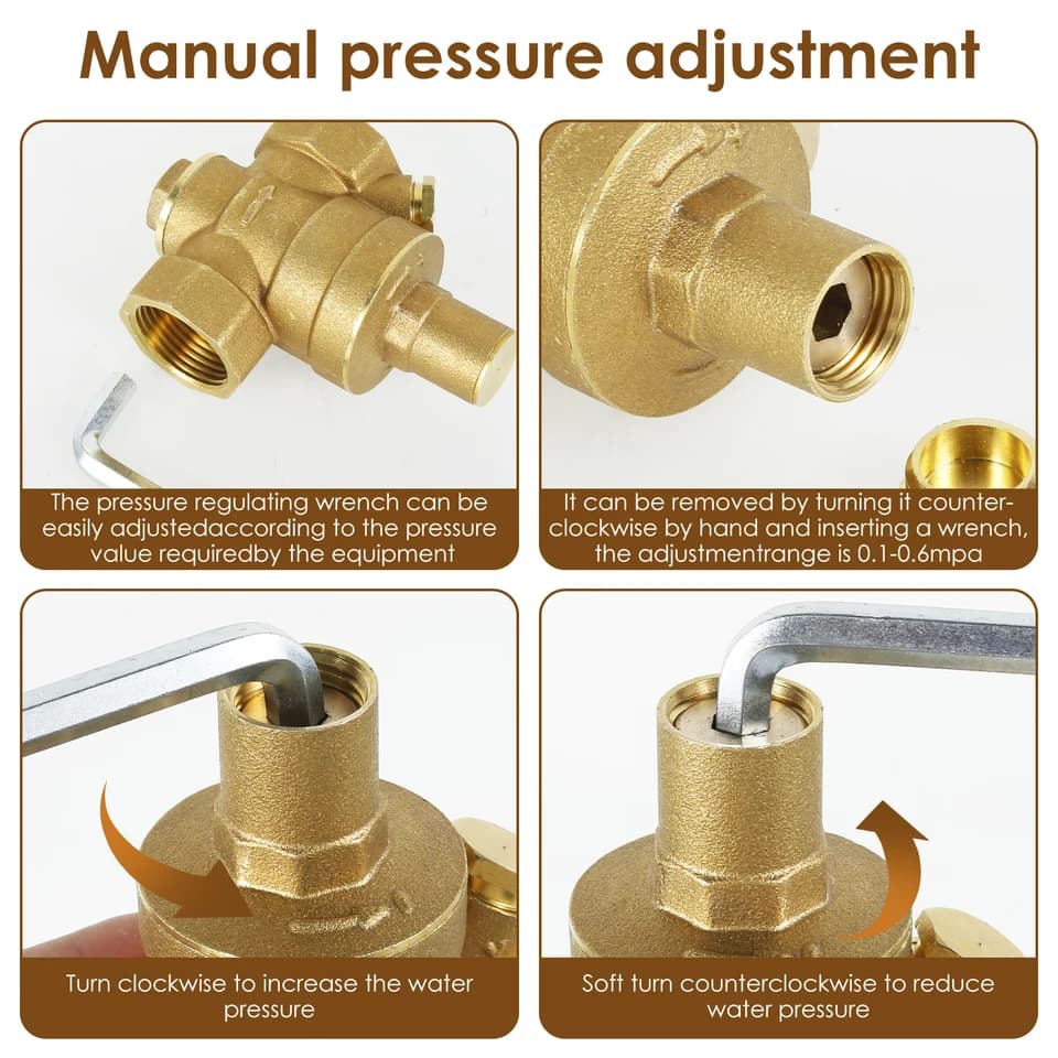 Adjustable Hot Water Pressure Reducing Valve | DN20/DN15 with Gauge | 3/4" 1/2" Universal - Thumbnail 4