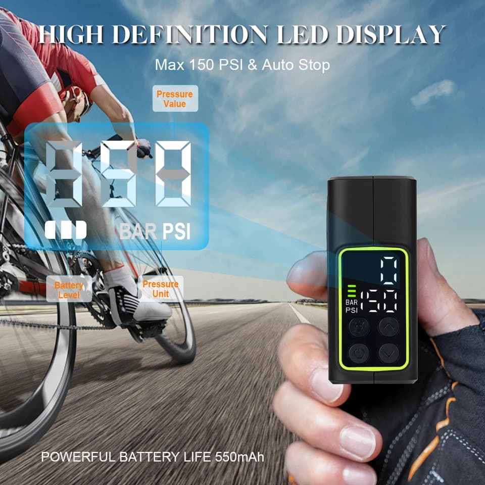 Mini Condensate Pump | 150 PSI Digital Gauge | Road & Mountain Bikes - Thumbnail 2