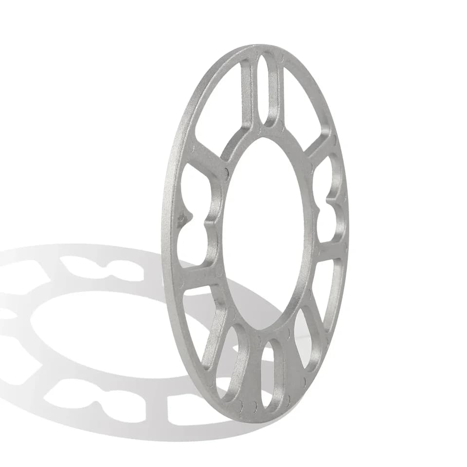 10mm Wheel Spacer Shims: Single silver wheel spacer with shadow on white background.