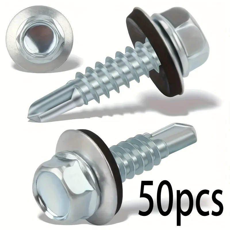 50 Heavy-Duty Concrete Screws | Stainless Steel, Rust-Proof | With Washers for Outdoor Metal - Thumbnail 2