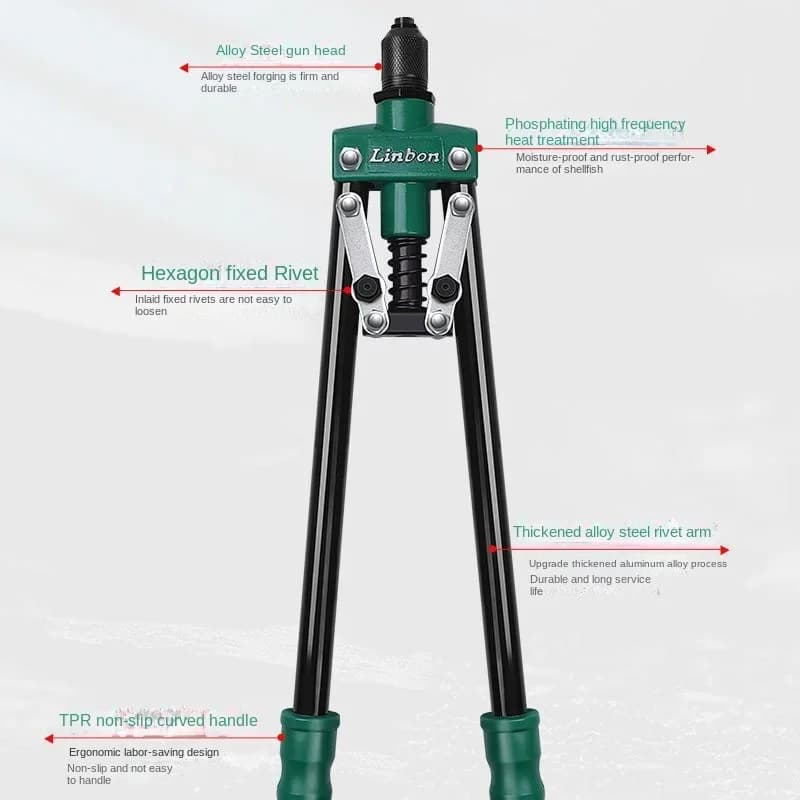 Manual Rivet Gun Set | 4 Rivet Heads for Metal & Plastic | Heavy-Duty One-Handed Tool - Thumbnail 2