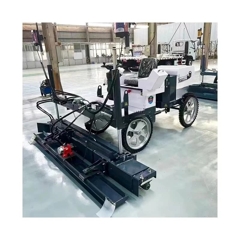 Automatic self-leveling laser screed machine for concrete vibration and leveling on a construction site.
