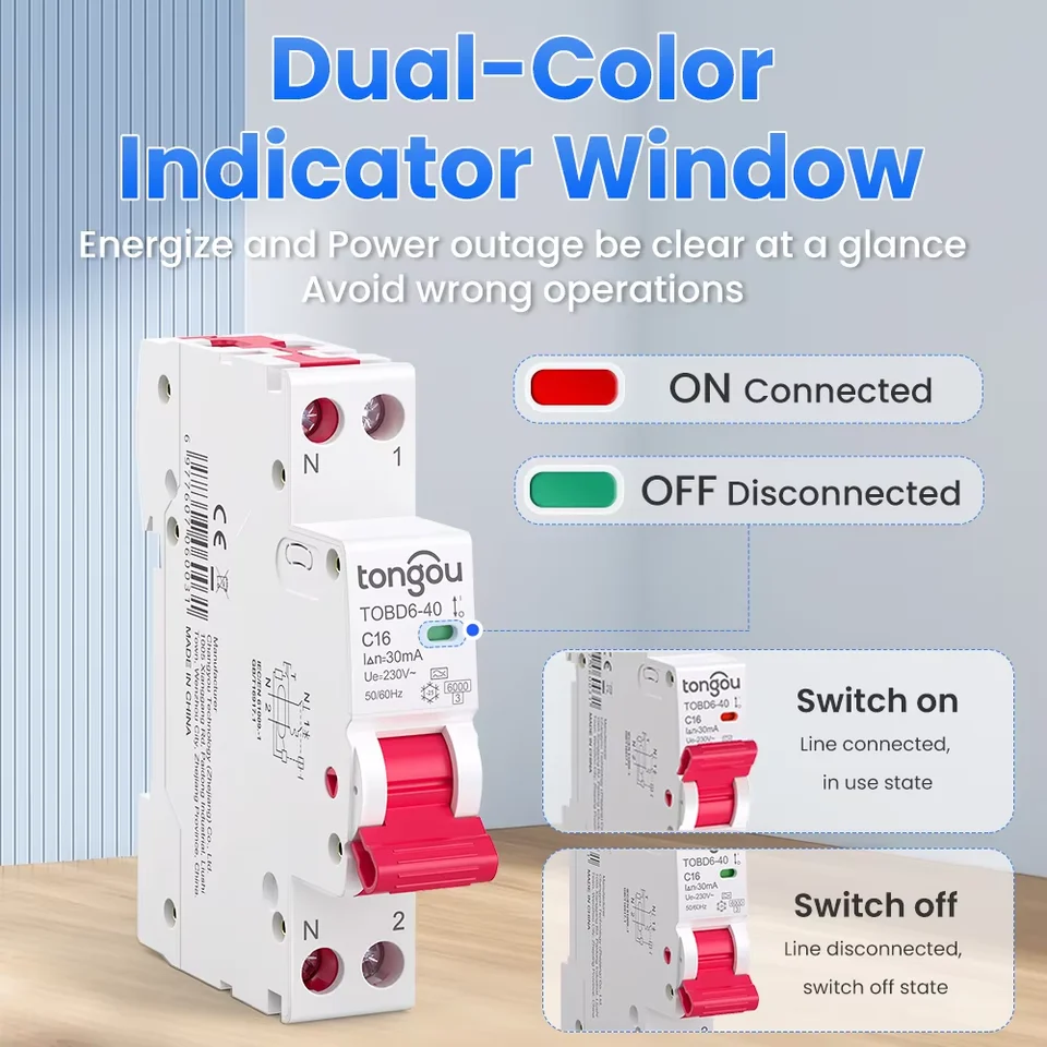 Miniature Circuit Breaker RCBO 1P+N | 6kA 30mA B/C Curve | 16A-40A Overcurrent & Leakage - Thumbnail 3