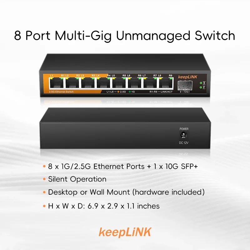 9-Port Multi-Gigabit Network Switch | 8x 2.5G RJ45, 1x 10G SFP+ Uplink | Unmanaged Expansion - Thumbnail 4