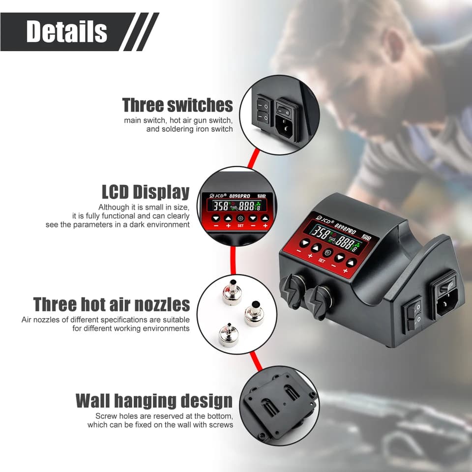 8898Pro Soldering Station Heat Gun | LCD Digital Display | SMD BGA IC Repair - Thumbnail 5