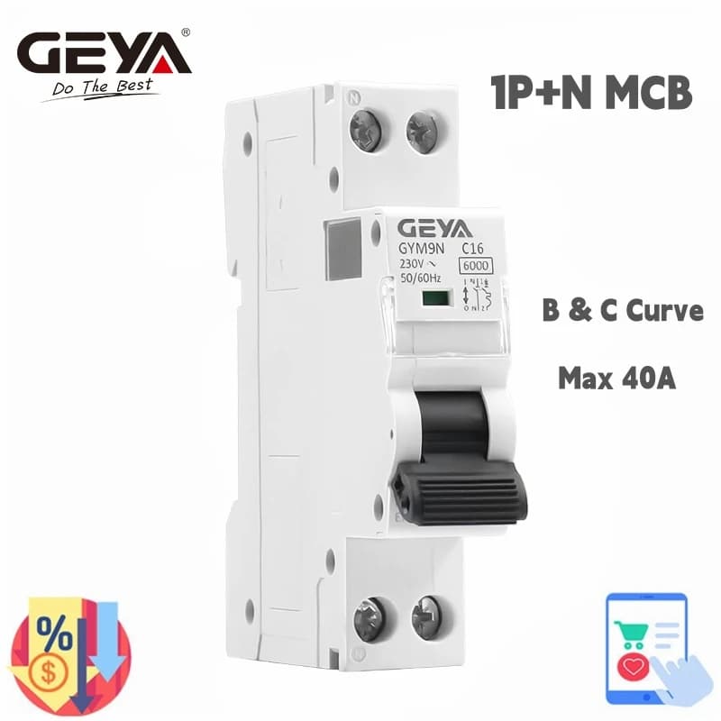 GEYA Miniature Circuit Breaker | 1P+N 6-40A 220V AC | 6kA C/B Curve DIN Rail - Thumbnail 2
