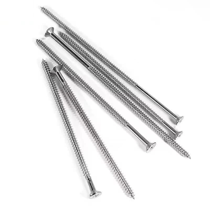 M4 extended flat head self-tapping screw in 304 stainless steel with countersunk design for switch sockets and wood.